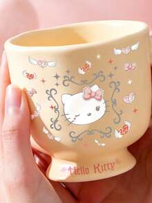 HELLO KITTY AND FRIENDS | SHEIN 1 Stück Hello Kitty cremegelbe Keramik Tasse, einzigartige gedrehte rosa geschwungene Griff Fuß Kaffeetasse, Vintage Rahmen Engel Herz Flügel Muster Kawaii Trinkbecher, süße Milchtee Tasse für Mädchen, ideal für Zuhause Frühstück, Büro täglicher Gebrauch & Geburtstags-Feiertagsgeschenk - Verschiedenfarbig - Übersicht 4