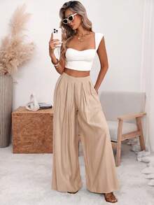 Women Pants - 卡其色 - 查看 5
