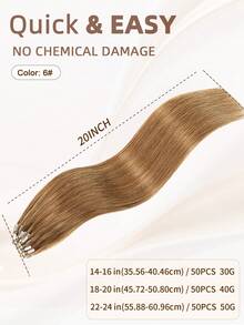 50 Strands Micro Loop Hair Extensions Real Human Hair, 6# Light Brown Microbead Design, Ultra‑Smooth & Super‑Soft Silky Straight Healthy Texture, Premium Remy Hair, Easy Installation, Ideal For Women Daily Hair Volume Boosting And Hairstyle Upgrading - S6 - View 5