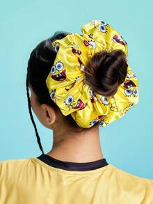SpongeBob SquarePants | SHEIN 1 Pack Cute Fashion Glossy Satin Soft Plus Size Large Intestine Ring Cartoon Printed Hair Band, Suitable For Home Or Out Use, High Ponytail - Multicolor - View 2