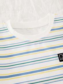 2pcs/Set Boys Casual Fashion Striped T-Shirt And Jeans Outfit, Suitable For Spring/Summer, Outings, Daily Wear - Black and White - View 3