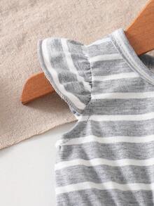 SHEIN Baby Girl Casual Striped Heart Print Romper Spring Summer - Light Grey - View 5