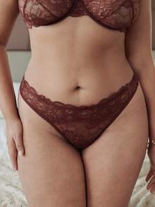 Slumbrini 1 Set Women Plus Size Solid Color Lace Underwire Comfortable Bra Set, Lift - Redwood - View 8