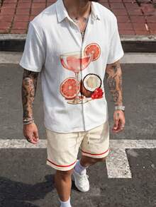 Manfinity Roghcode Young Casual Vacation, Printed, Men's Shirt Set - White - View 1