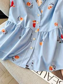 SHEIN LUNE CURVE Women's Plus Size Hooded Print Chiffon Blouse, Casual Open Front Vacation Style, Versatile Choice For Spring, Autumn And Summer - Dusty Blue - View 5