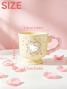 HELLO KITTY AND FRIENDS | SHEIN 1 Stück Hello Kitty cremegelbe Keramik Tasse, einzigartige gedrehte rosa geschwungene Griff Fuß Kaffeetasse, Vintage Rahmen Engel Herz Flügel Muster Kawaii Trinkbecher, süße Milchtee Tasse für Mädchen, ideal für Zuhause Frühstück, Büro täglicher Gebrauch & Geburtstags-Feiertagsgeschenk - Verschiedenfarbig - Übersicht 8