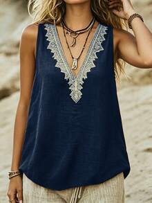 EMERY ROSE Women's Woven Casual Resort Summer Top - Navy Blue - View 6