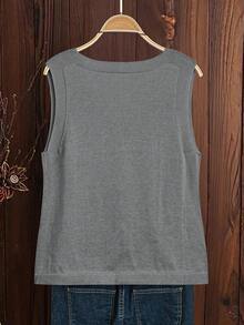 EMERY ROSE New Women's Button-Up Versatile Elegant Simple Pocket Knit Vest - Light Grey - View 2