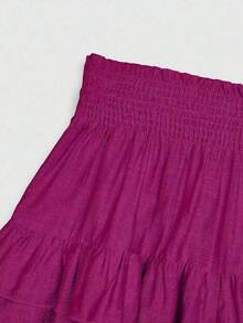 SHEIN LUNE Plus Size Holidaya Paperbag Waist Ruffle Hem Wide Leg Shorts - Hot Pink - View 4