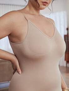 Slumbrini 1件加大码女士性感露背连体衣，微塑形塑身衣，夏季 - 卡其色 - 查看 7