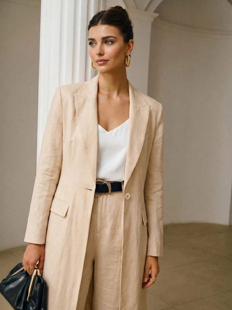 ZEYLAH 100% Linen Long Trench Coat, Elegant For Spring And Summer