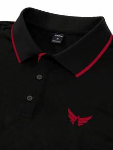 Manfinity Homme 男士對比色縫線飾邊短袖 Polo 衫，正式款 - 黑色 - 查看 4