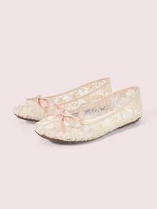 CUCCOO DOLLMOD Women's Shoes, Fashionable Flower Embroidered Lace Mesh Ballet Shoes, Flats, Sweet, Cute And Gentle Wear - Pink Butterfly - View 2