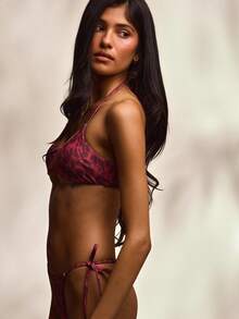 Musera Resort Leopard Print Tie Side Studded Bikini Bottoms Summer Holiday Vacation Sexy Elegant Y2k Beach Beachclub Ibiza Senses - Red - View 3
