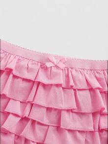 ROMWE Grunge Punk Y2k Cute Sweet Hot Girl Leopard Print All-Over Multi-Layer Ruffle Lace Cake Design Low-Waist Mini Shorts Home Pink Summer - Pink - View 3