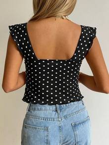 SHEIN EZwear 女款黑白波點休閒背心上衣 夏季適用 - 黑色 - 查看 2