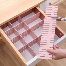 4/8/16 Adjustable Drawer Storage System Adjustable Drawer Partition Module Adjustable Drawer Storage System Used For Storing Socks, Underwear, Ties, Belts, Scarves, Clothing Accessories, Makeup Brushes, Tableware, Stationery, Cosmetics - Pink - View 8