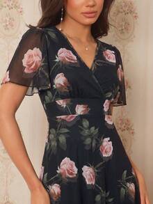 Amorya 女款花卉印花V領休閒派對中長洋裝 - 彩色 - 查看 4