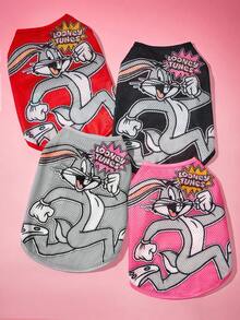 LOONEY TUNES X SHEIN 1件卡通圖案印花寵物背心，貓咪衣服，狗狗衣服，尺寸XXS-XXXXL，特小號，特大號，昆蟲 - 黑色 - 查看 6