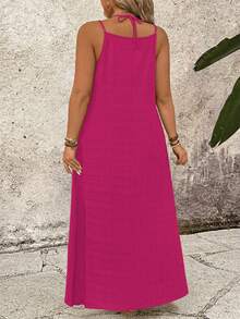 SHEIN LUNE Plus Size Solid Color Cami Vacation Casual Dress - Hot Pink - View 2