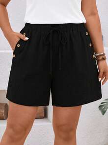 EMERY ROSE Plus Size Simple Casual Versatile Women's Shorts - Black - View 5