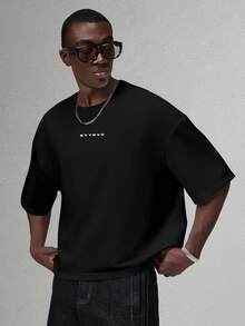 STYNVO Kaos Pria Fashion Motif Bunga & Huruf, Leher Bulat, Lengan Pendek - Hitam - View 2