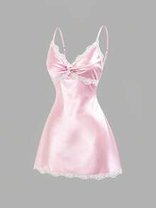 Sweetra Pink Lace Trim Adjustable Strap A-Line Dress,Soft And Seductive Summer Style Suitable For Aniversary Going Out,Date,Beach And Casual Outing Lace Sexy - Pink - View 3