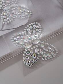 Glow-In-The-Dark, Glowing, Butterfly, Rhinestone, Luxury, Crystal Adorned, Sexy, Sparkly Ladies Nipple Covers & Chafing Friction Relief Pads For Rave - Dark Green - View 4
