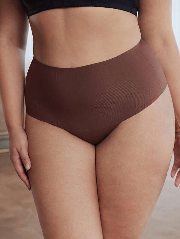 3pcs Plus Size Seamless Low-Rise Thong Panties, Earthy Ribbed Texture, Breathable Bikini Underwear For Women, Sexy Nude Feeling