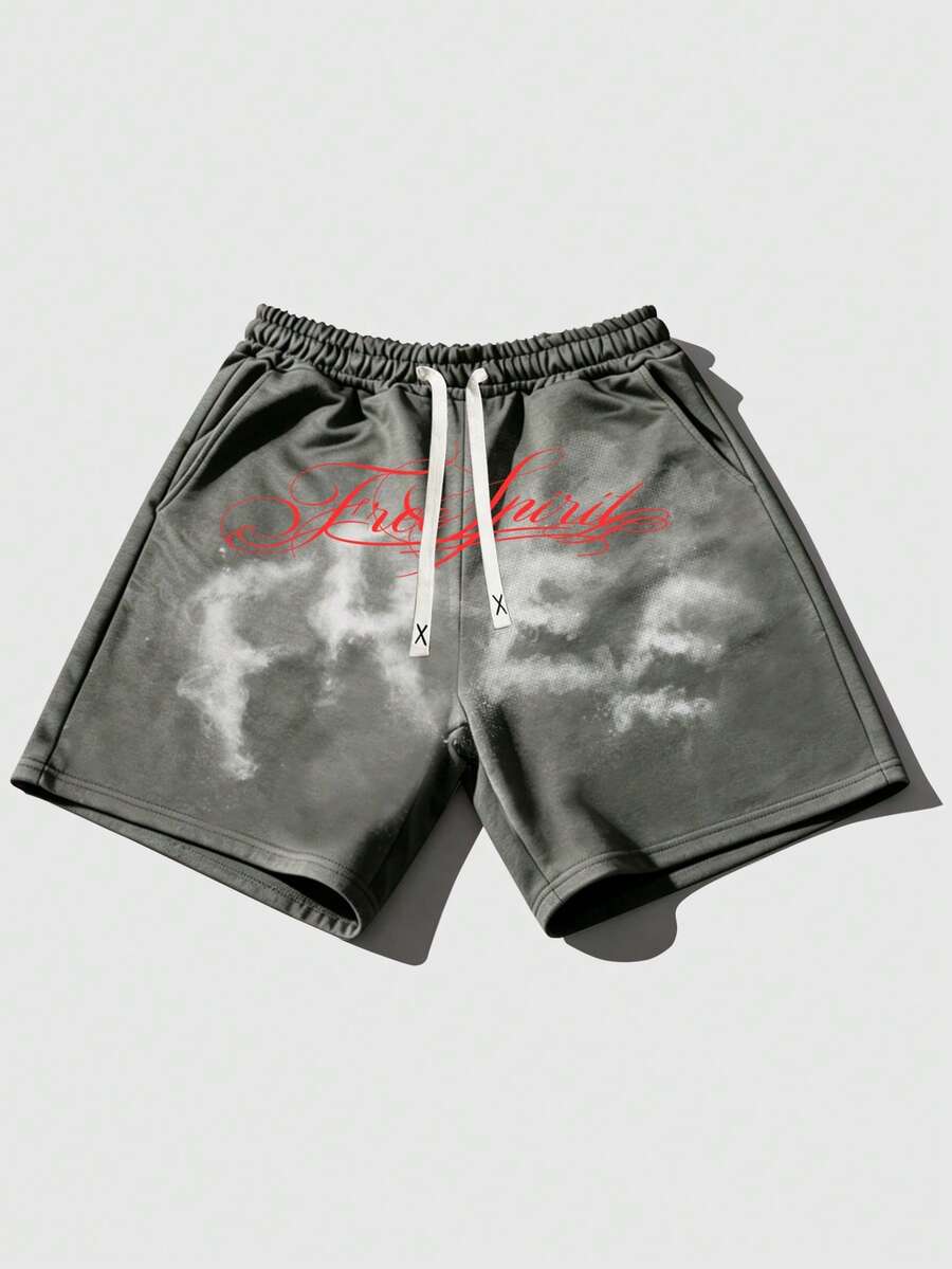 ROMWE MEN Street Life 2026 Spring, Summer, Autumn Casual Fashion Unisex Sports Printed Shorts - Grey - View 1
