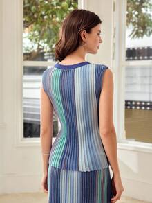 MOTF PREMIUM CONTRAST COLOR SLEEVELESS KNIT TOP - Dark Blue - View 3