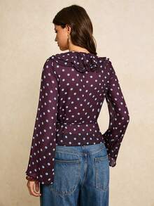 Poéselle Women's Polka Dot Print Elegant Ruffle Trim Fashion Blouse - Multicolor - View 6