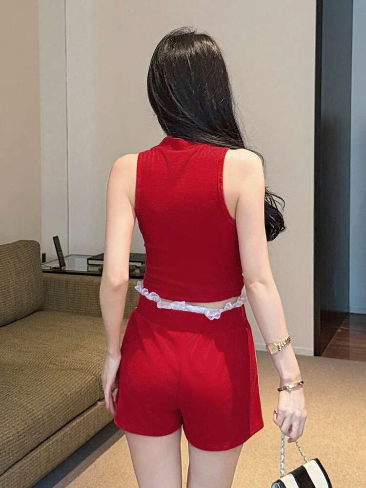 Summer Minimalist Sexy Football Baby Sports Style Fitted Top & Short Shorts 2 Pieces Set For Women