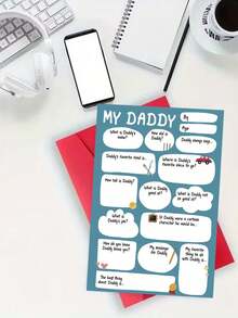 1 Piece Set With Envelope Premium Matte Paper Hand Drawn Design Fill In The Blank My Dad Questionnaire Card For Fathers Day Dad Birthday Interactive Keepsake Memory Gift Unique Present - Red Envelope - View 3