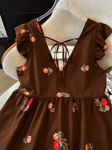 SHEIN LUNE CURVE Kemeja Chiffon Berkerudung Motif untuk Wanita Ukuran Plus, Gaya Liburan Kasual dengan Bukaan Depan, Pilihan Serbaguna untuk Musim Semi, Gugur, dan Musim Panas - Coffee Brown - View 7