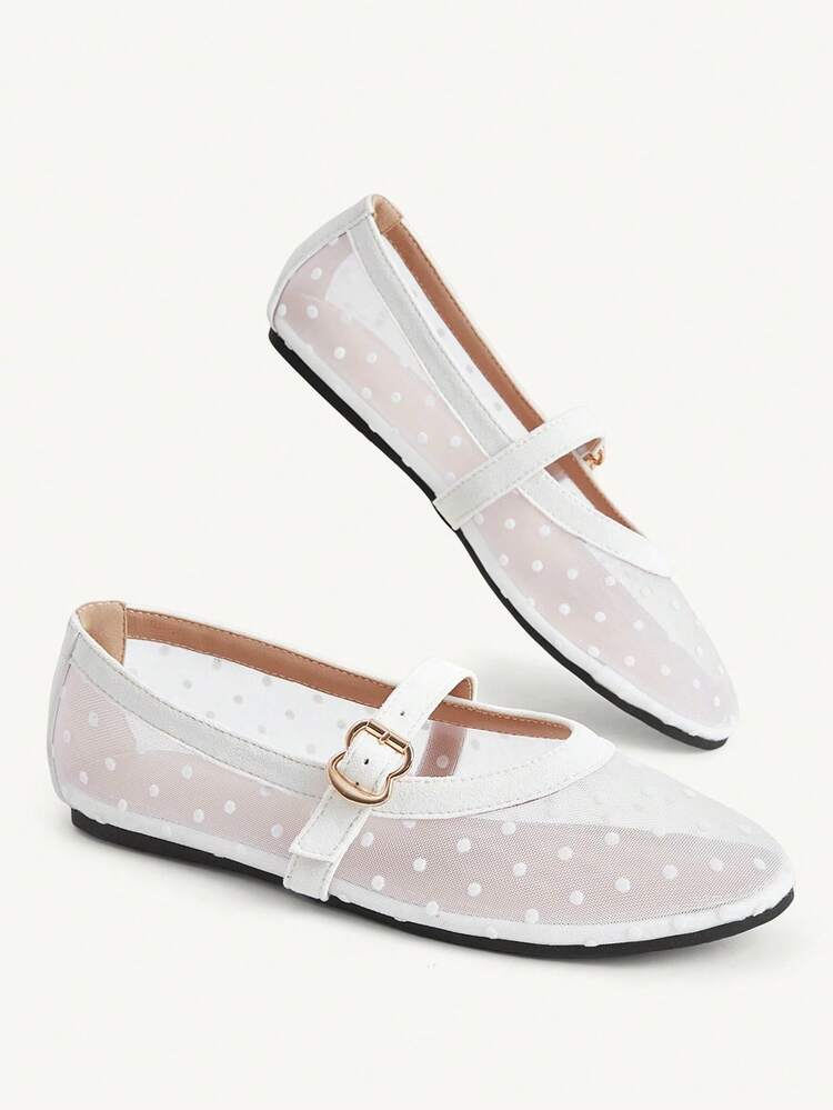 CUCCOO CHICEST Women's Shoes, Classic Fashion Simple Round Toe Flat Shoes, Polka Dot Mesh Yarn Breathable And Not Stuffy Feet, Comfortable Temperament Commuting Versatile Women's Shoes