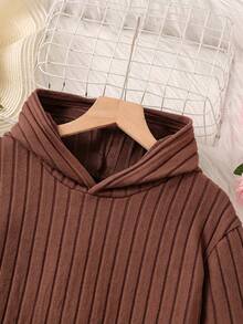 Tween Girls Knit Ribbed Hooded Asymmetrical Hem T-Shirt And Tight Leggings 2pcs Set - Brown - View 4