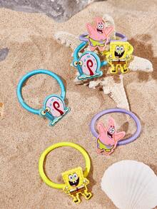 SpongeBob SquarePants | SHEIN 6入組可愛卡通糖果色髮圈，女用髮繩，彈性不傷髮，橡皮筋，紮髮馬尾造型，藍色、粉色、黃色 - 彩色 - 查看 7
