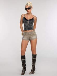 Shorts de mezclilla de cintura baja estilo urbano  Unity - Marrón - Ver 7