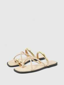 Sleekvia Sandal Jepit Luar Ruangan Wanita Nyaman, Tahan Aus, Serbaguna, Terbuat dari Logam, Cocok untuk Musim Panas - Bulu domba - Aprikot - View 4