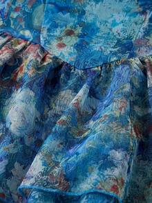 SHEIN MOD Plus Size Summer Casual Floral All-Over Print High-Low Hem Dress - Blue - View 4