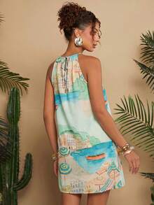 Travachic Vacation Woven Printed Off-Shoulder Loose Short Women's Dress - Multicolor - View 5