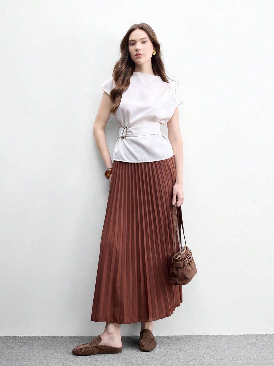 CUCCOO BIZCHIC Retro Pleated Closed Toe Mop, Suede Mules, Versatile Round Toe Casual Women's Shoes, Slouchy Atmosphere Artifact