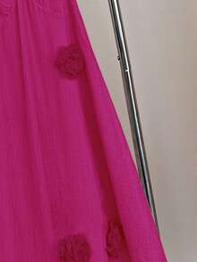 DreamSkyne Gaun A-Line Model Camisole Leher V Elegan Berlipit Chiffon Ukuran Plus dengan Motif Bunga 3D - Hot Pink - View 6