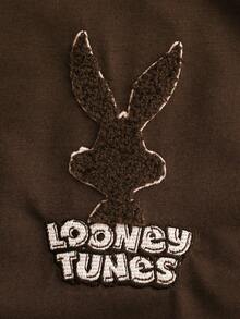 LOONEY TUNES X SHEIN PAVTROS 男士复古美式短袖T恤，简约精致毛巾刺绣，撞色条纹，复古运动风，适合日常、通勤、外出、运动、节日礼物 - 咖啡棕 - 查看 5