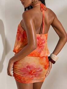Opulessa Women's Summer Floral Print Halter Neck Tie Mini Dress - Multicolor - View 2