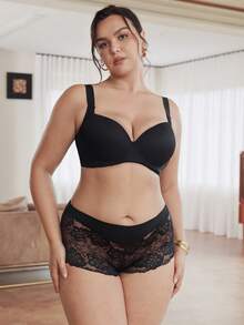 Slumbrini 3 piezas Pantalones cortos tipo bóxer de encaje talla grande para mujeres - Negro - Ver 5