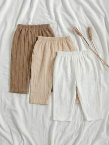 SHEIN 男嬰女嬰裝飾性織帶彈性腰長褲 3 件套 多功能舒適款 適合外出、街拍、居家、派對 - 彩色 - 查看 7