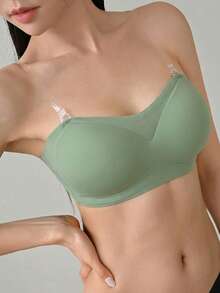 DAZY Detachable Transparent Shoulder Strap Strapless Wire-Free Bra - Green - View 3