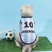 PETSIN 1pc Blue And White Striped Black Alphanumeric 10 Printed Pet Vest, Gentle And Breathable, Protective Against Shedding Hair, Mixed Color Pet Clothing - Multicolor - View 10